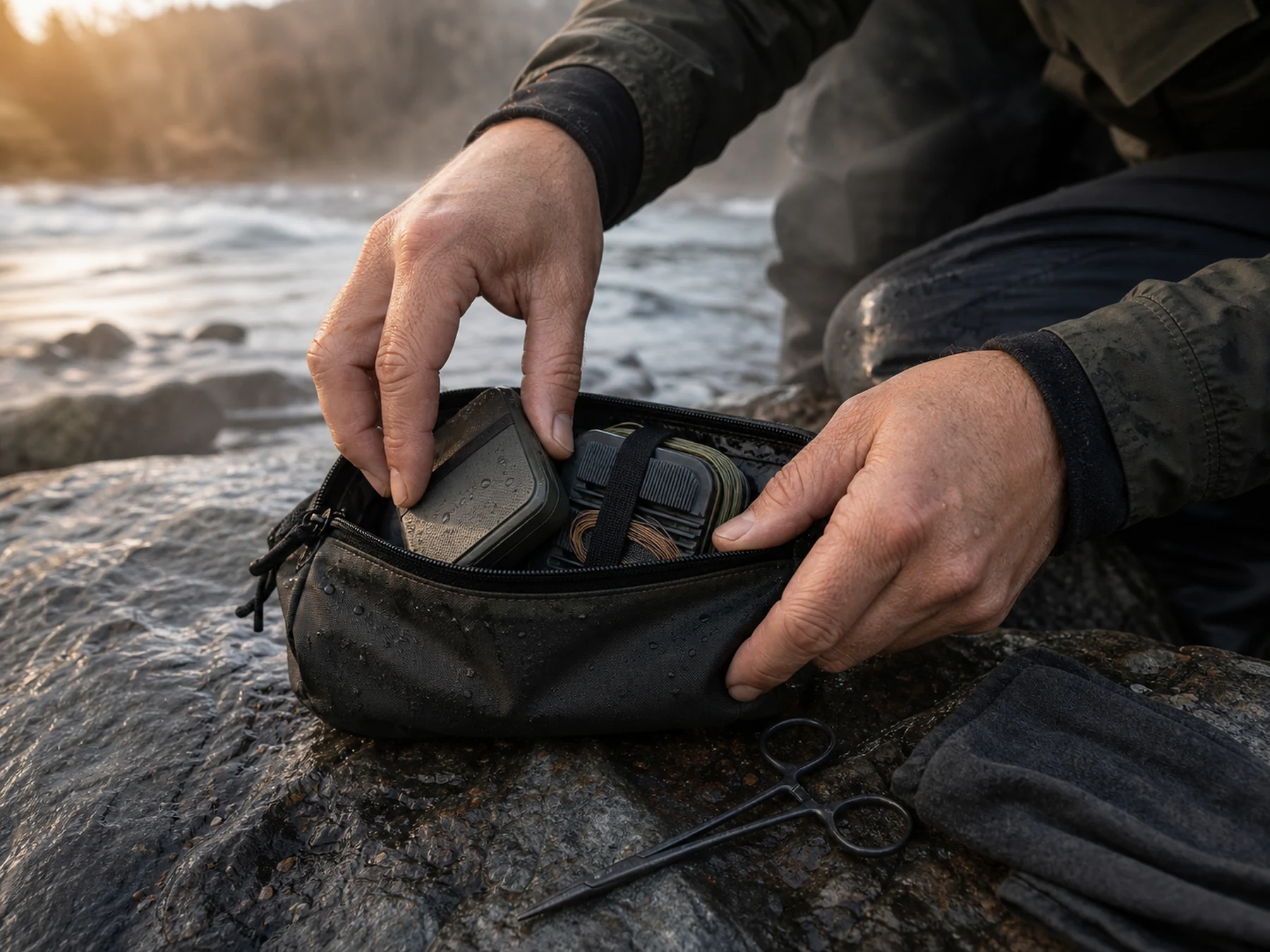 Angler standing in a quiet river
